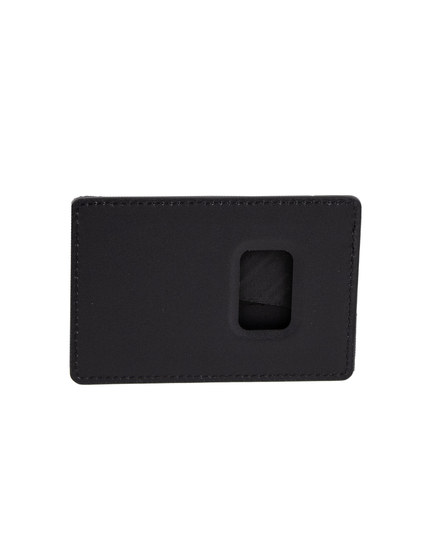 The Volcom Men's Primo Dos Cardholder is a black, rectangular accessory featuring a small transparent window that reveals part of the inner pocket. Visible stitching accents the edges, and it is photographed against a plain white background.