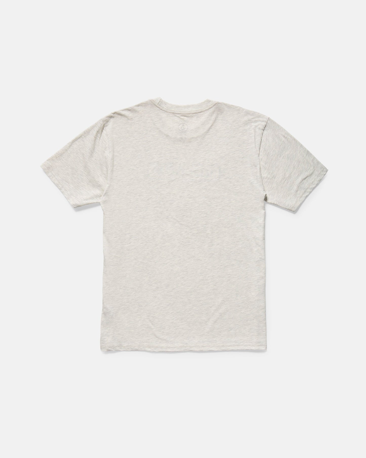 The Volcom Men's Eurobox Short Sleeve Tee is a classic fit cotton t-shirt in light gray, shown from the back and laid flat on a white background.