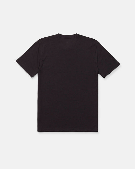 The Men's Dizzy Down Short Sleeve Tee by Volcom in Washed Black Heather is displayed flat and viewed from the back against a white background. Featuring a modern fit, this t-shirt delivers understated style and everyday comfort.