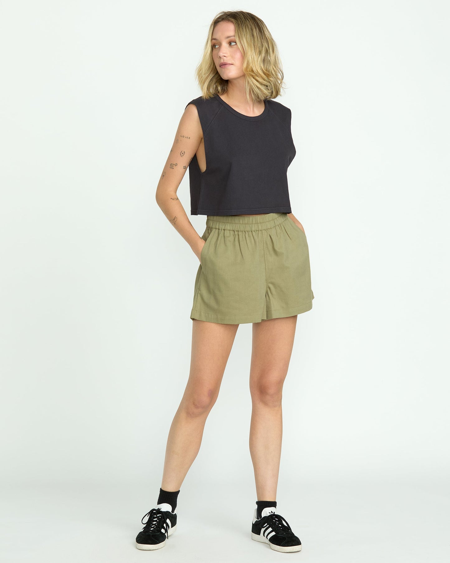 Women's Lived In Track Shorts-Light Army-Volcom