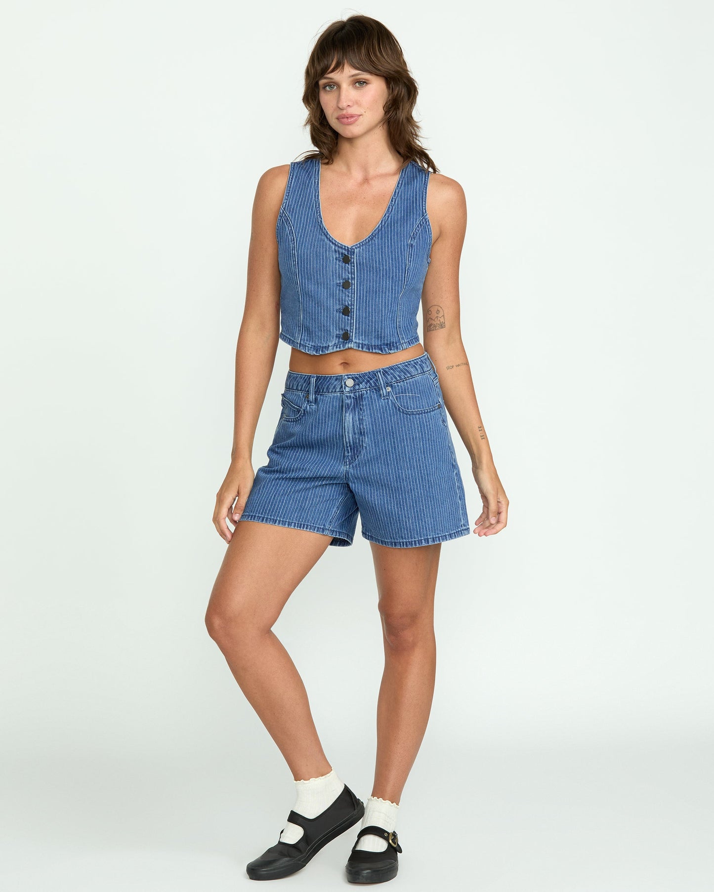 Women's Stoned Boyfriend Shorts-Blue Stripe-Volcom