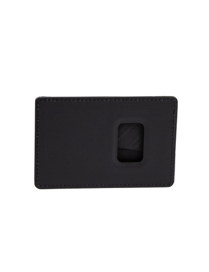 The Volcom Men's Primo Dos Cardholder is a black, rectangular accessory featuring a small transparent window that reveals part of the inner pocket. Visible stitching accents the edges, and it is photographed against a plain white background.