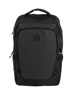 Introducing the Volcom Men's Corpo Ce Backpack in sleek black, featuring multiple zippered compartments, a convenient top handle, and the signature Volcom logo subtly displayed on the front pocket—all set against a plain white background. Ideal as a laptop backpack or for any of your travel backpack needs.