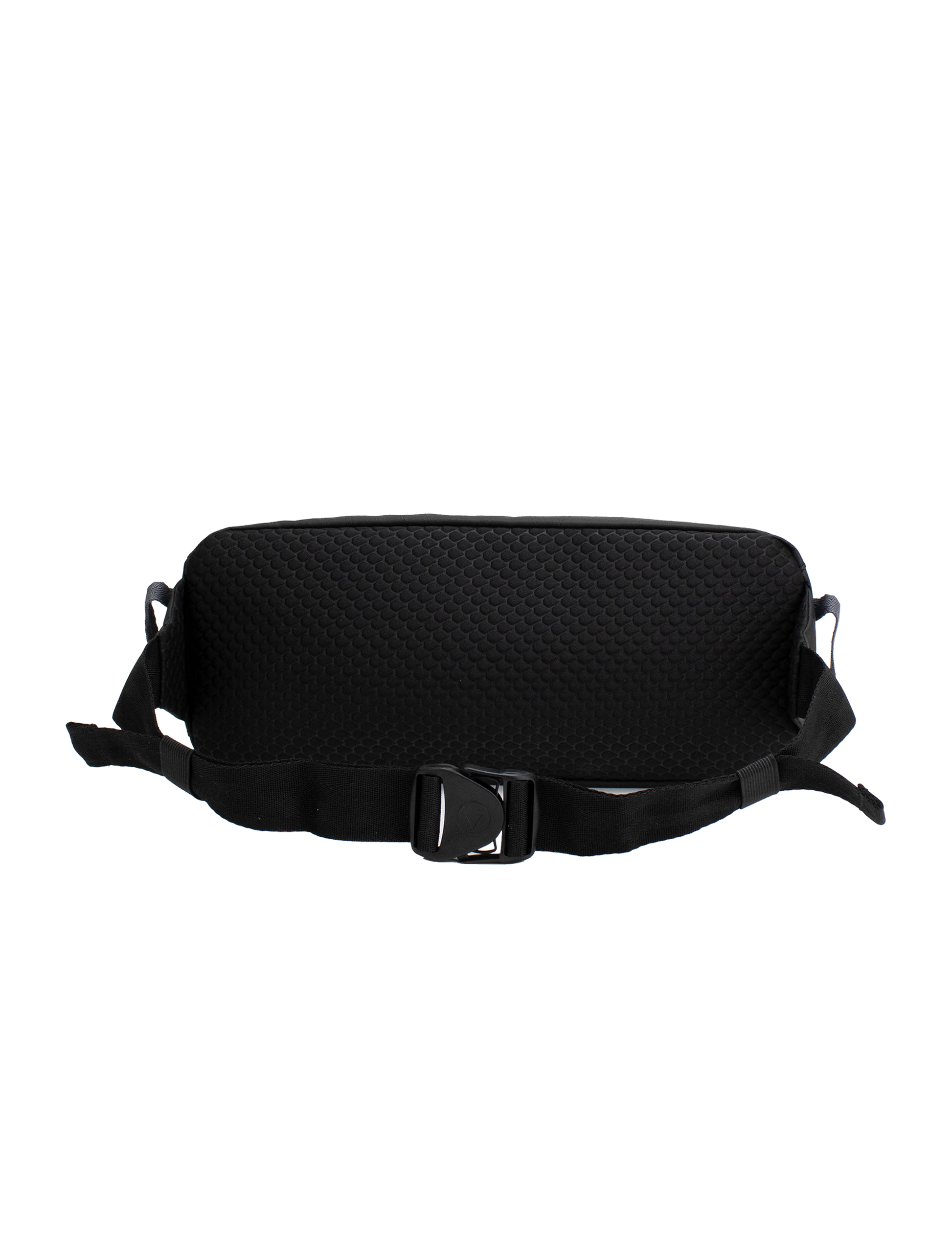 The Men's Venture Light Sling Pack by Volcom, shown in black against a plain white background, is a lightweight sling bag featuring a textured back panel and an adjustable strap with a plastic buckle.