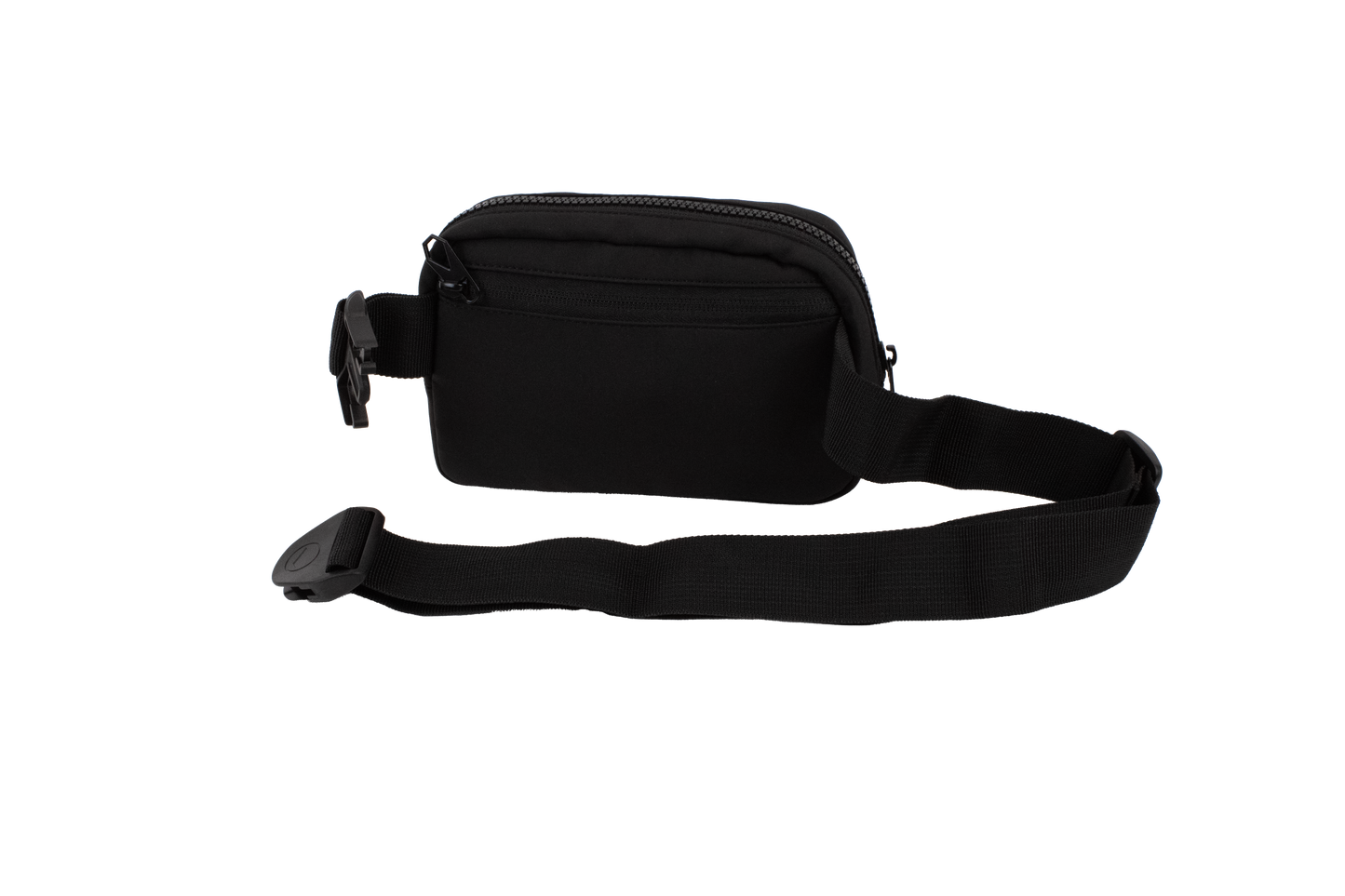 Introducing the Volcom Women's Carryall—a compact black waist bag crafted for your daily essentials. This sleek accessory features a secure zippered compartment and an adjustable strap with a plastic buckle, shown here against a plain white background. Perfect as a stylish and practical travel companion for added convenience and security.