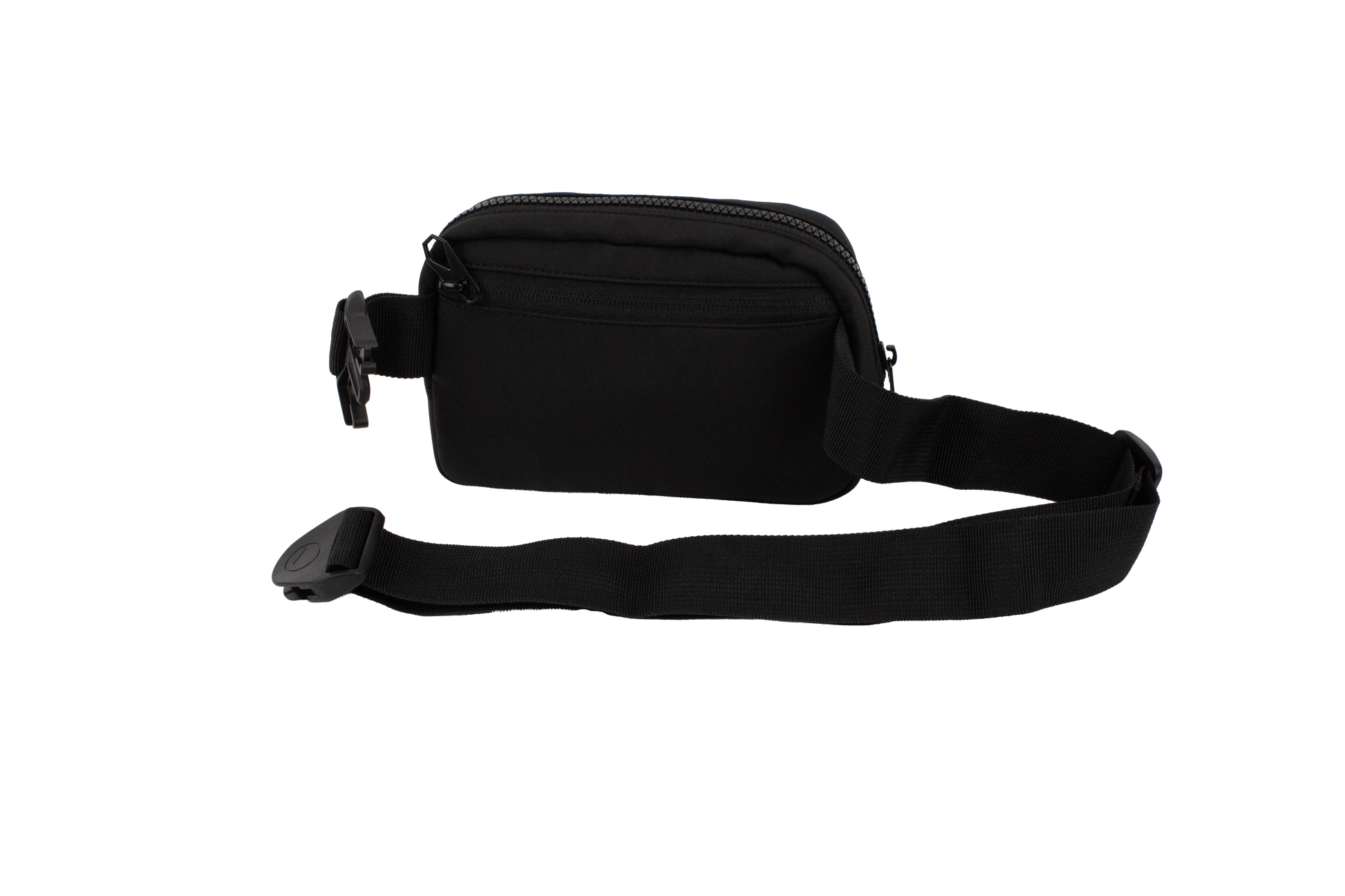 Introducing the Volcom Women's Carryall—a compact black waist bag crafted for your daily essentials. This sleek accessory features a secure zippered compartment and an adjustable strap with a plastic buckle, shown here against a plain white background. Perfect as a stylish and practical travel companion for added convenience and security.