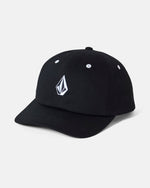 The Volcom Women's Chiller Snap Back is a black cotton hat featuring a curved brim and a white geometric logo on the front, designed in a classic women's snapback style and shown against a plain white background.
