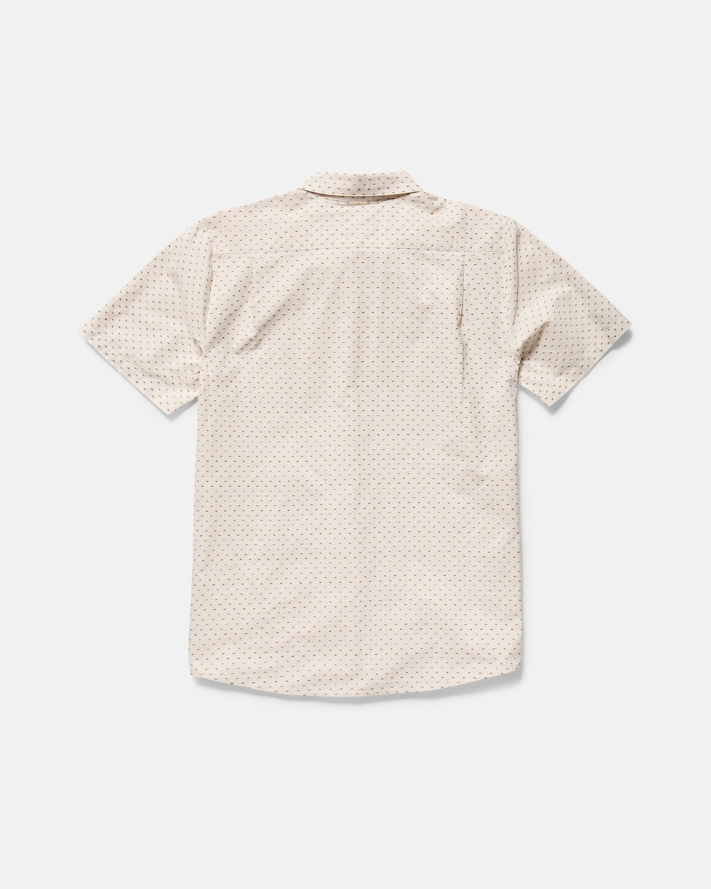 The Volcom Men's Bankstone II Short Sleeve Tee, in light beige with a subtle dobby dot texture and classic fit, is shown from the back against a plain white background.