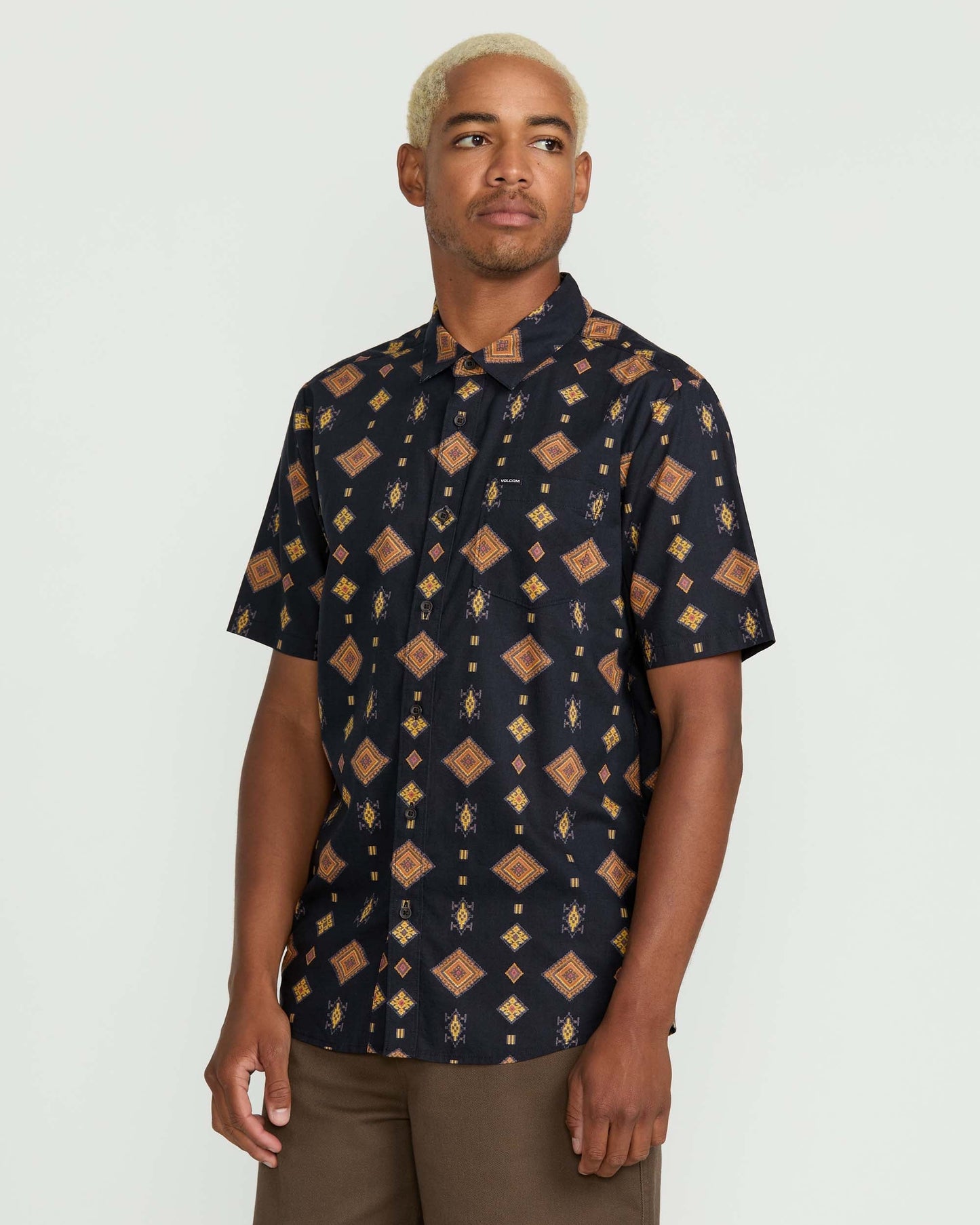 Men's Desert Dobby Short Sleeve Shirt-Black-Volcom