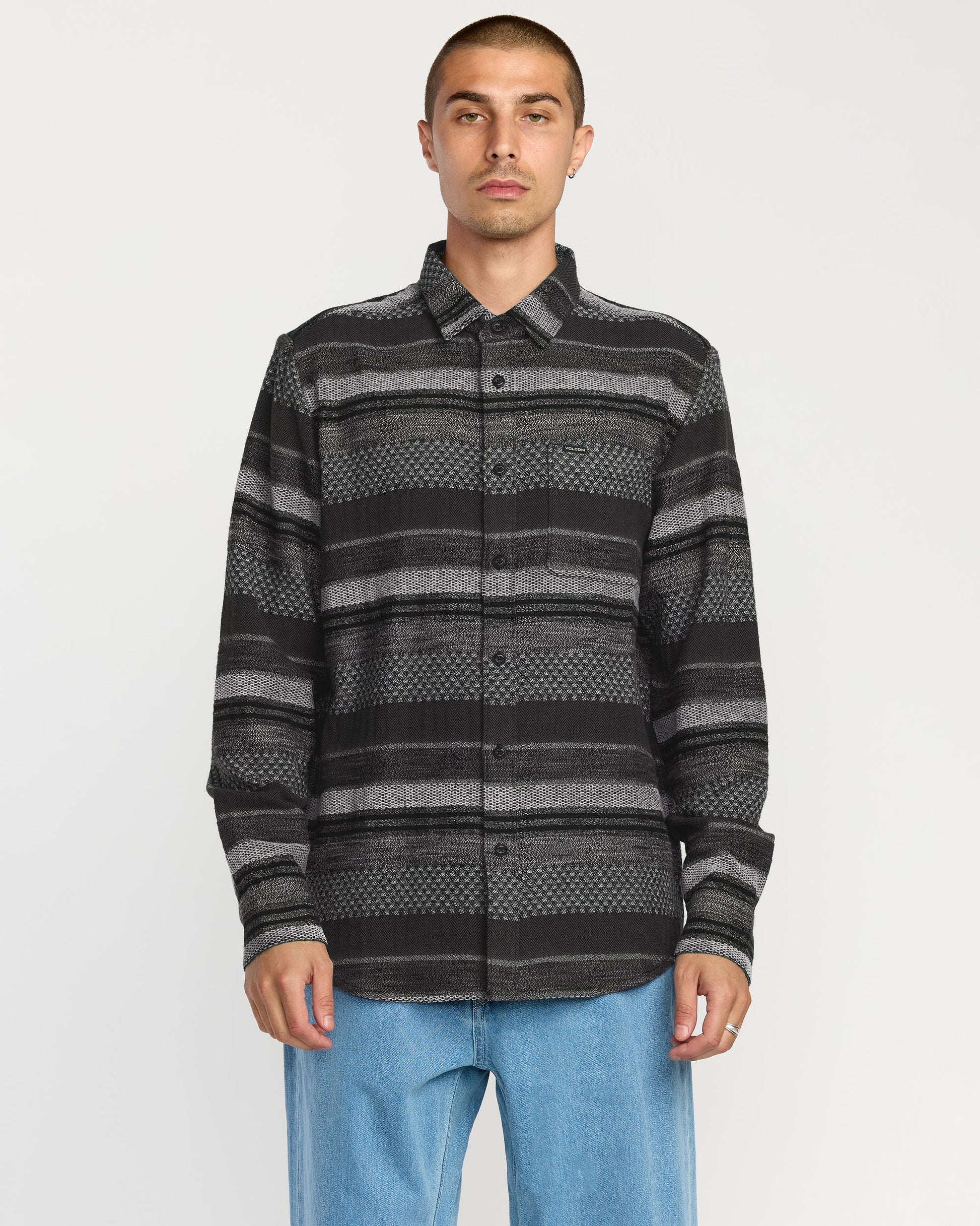 Men's Confuzzled Long Sleeve Shirt-Black-Volcom