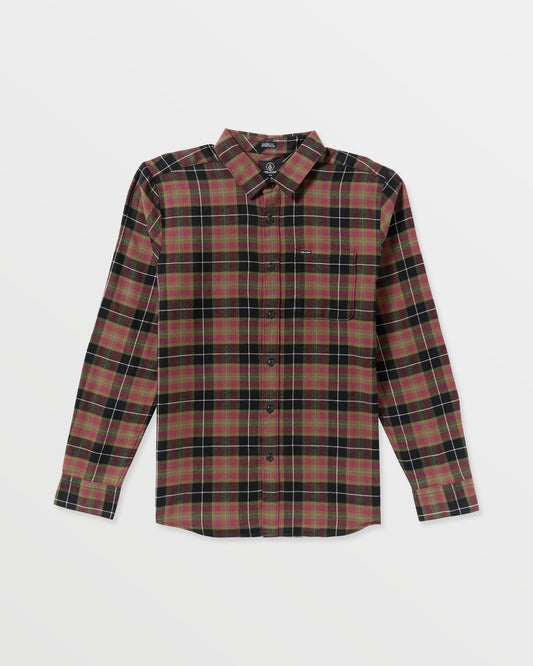 Men's Caden Flannel Shirt-Black/Red-Volcom