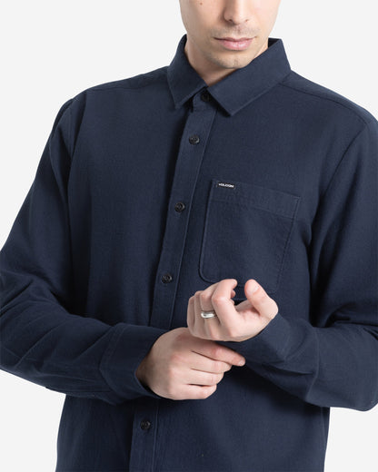 Men's Caden Solid Long Sleeve Shirt-Navy-Volcom