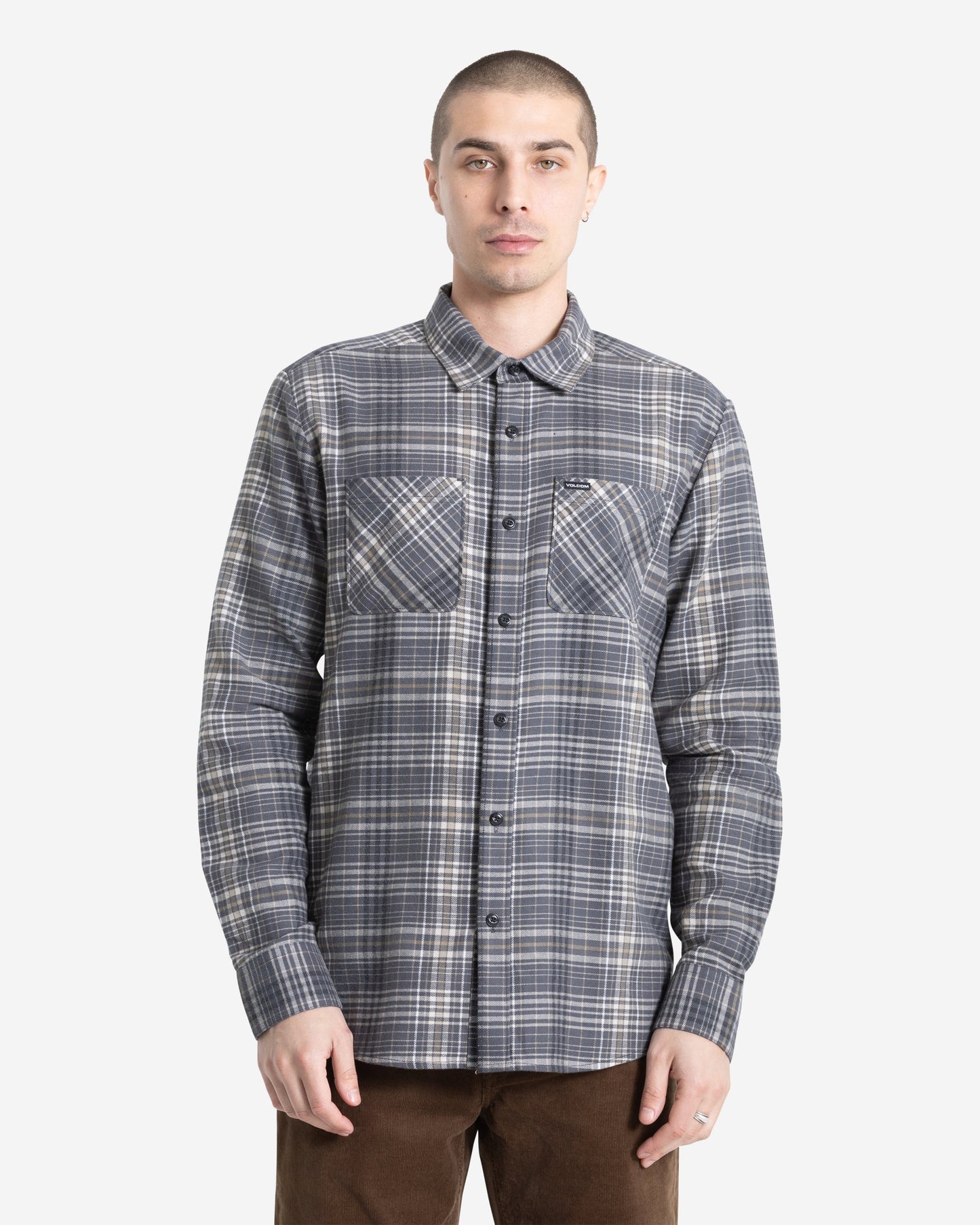 Men's Netastone Flannel Long Sleeve Shirt-Asphalt Black-Volcom
