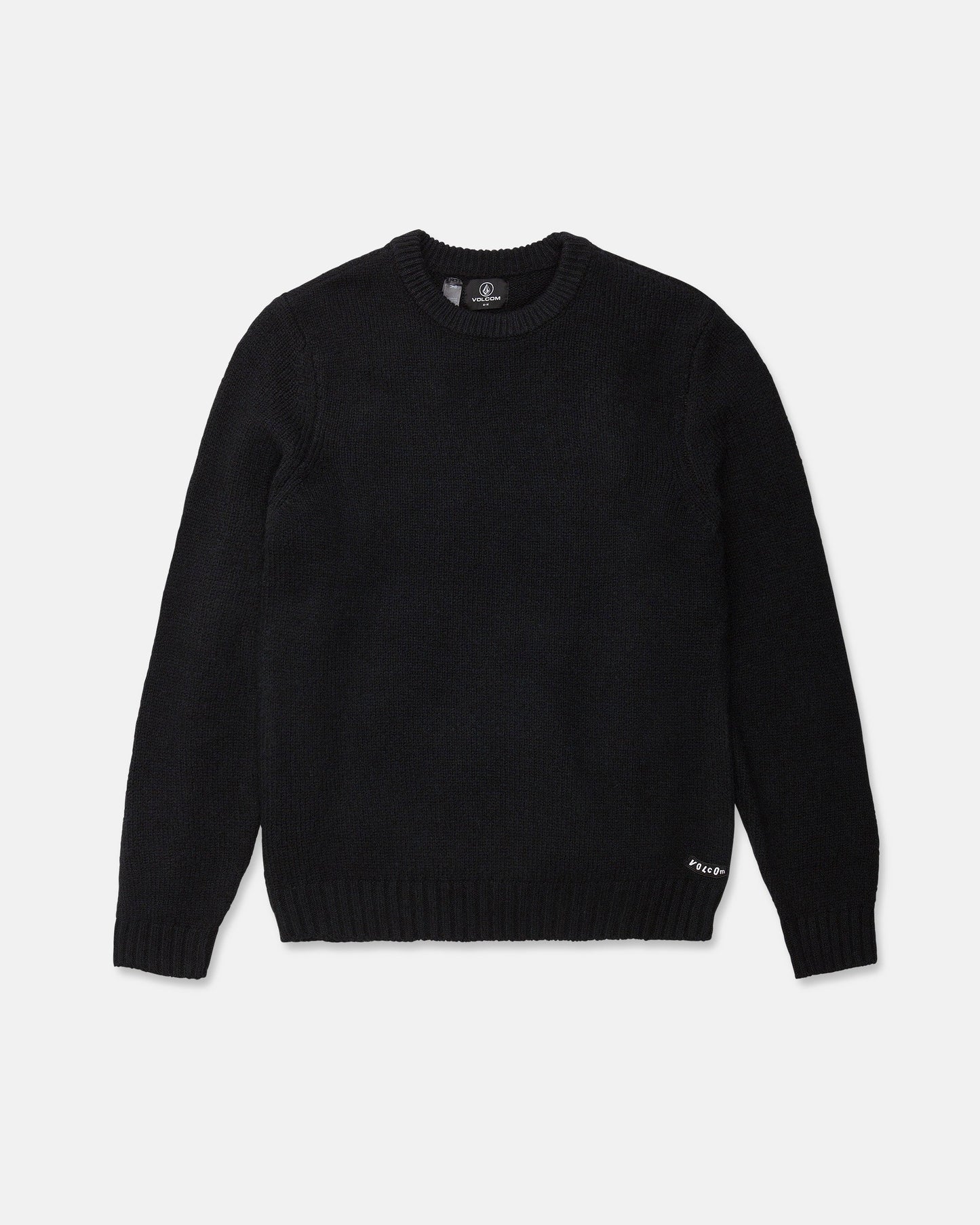The Men's Edmonder II Sweater by Volcom, crafted from soft fabric, is laid flat on a white background. This classic crew neck sweater features long sleeves and includes a small white tag near the left hem.