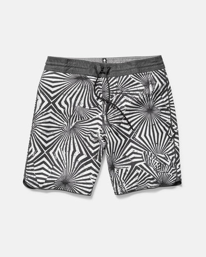 Black and white patterned shorts on a light gray background