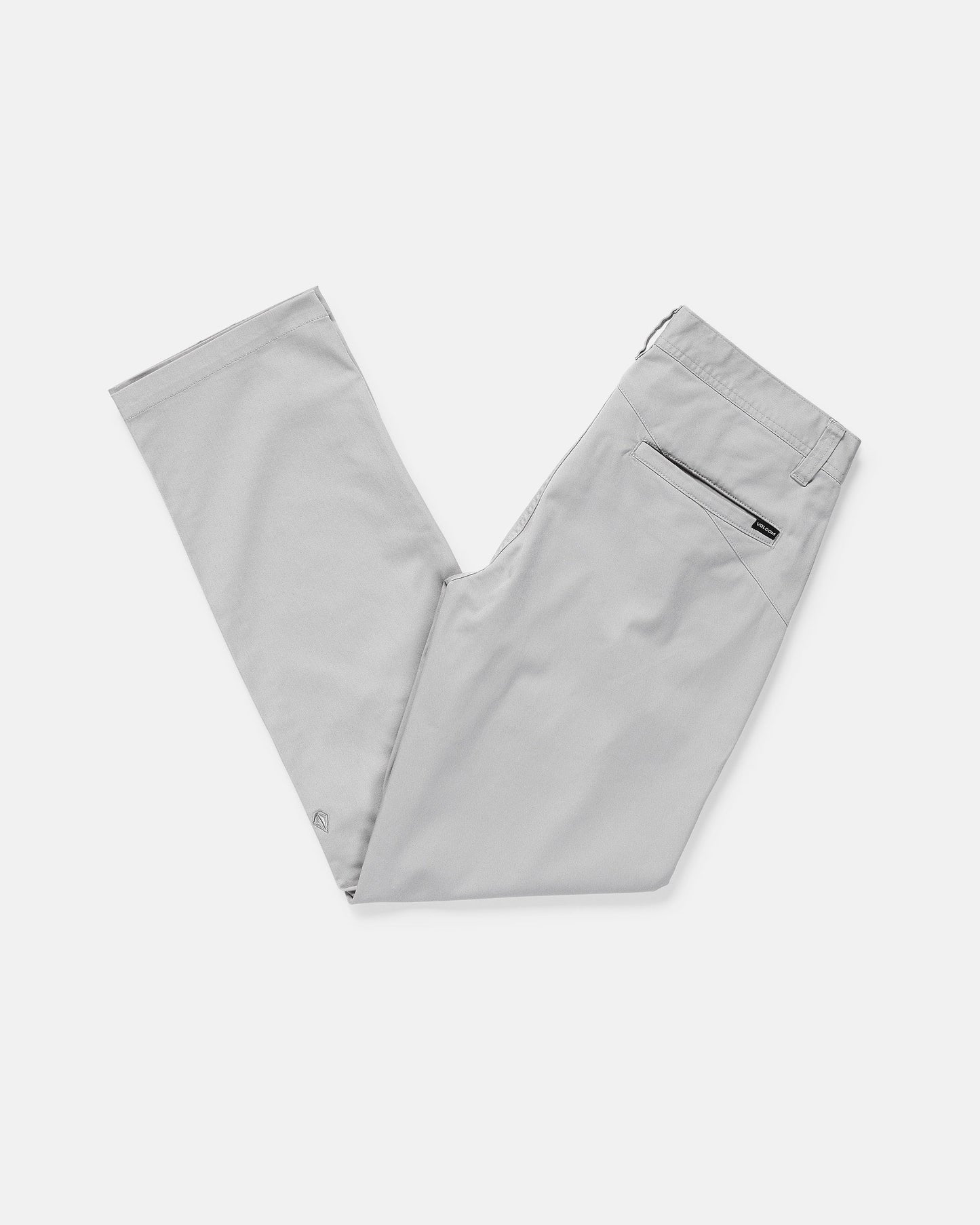 Light gray dress pants neatly folded in half, displayed against a plain white background. The pants feature back pockets, one with a zipper, and belt loops at the waistband.