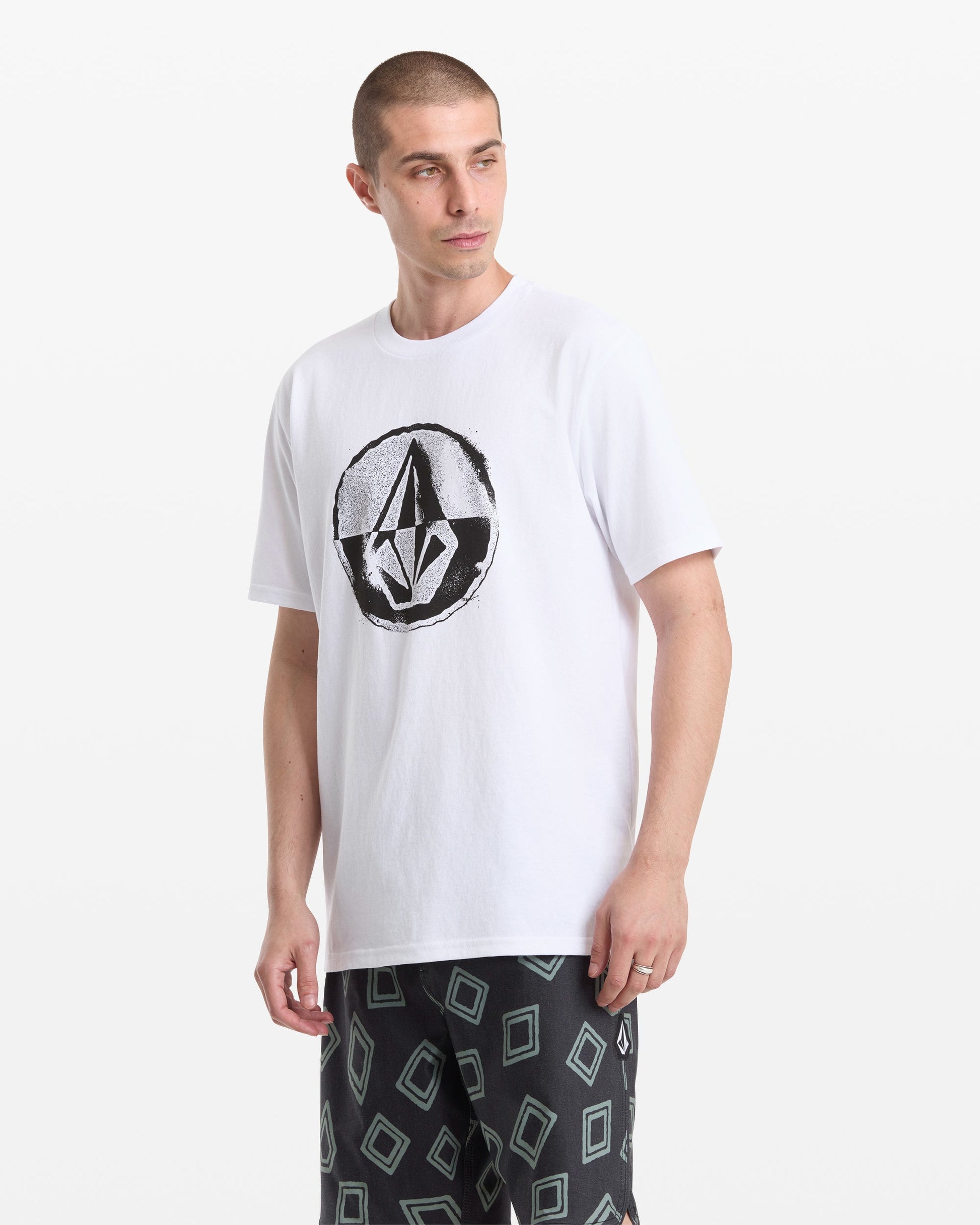Men's Circle Split Short Sleeve Tee-White-Volcom