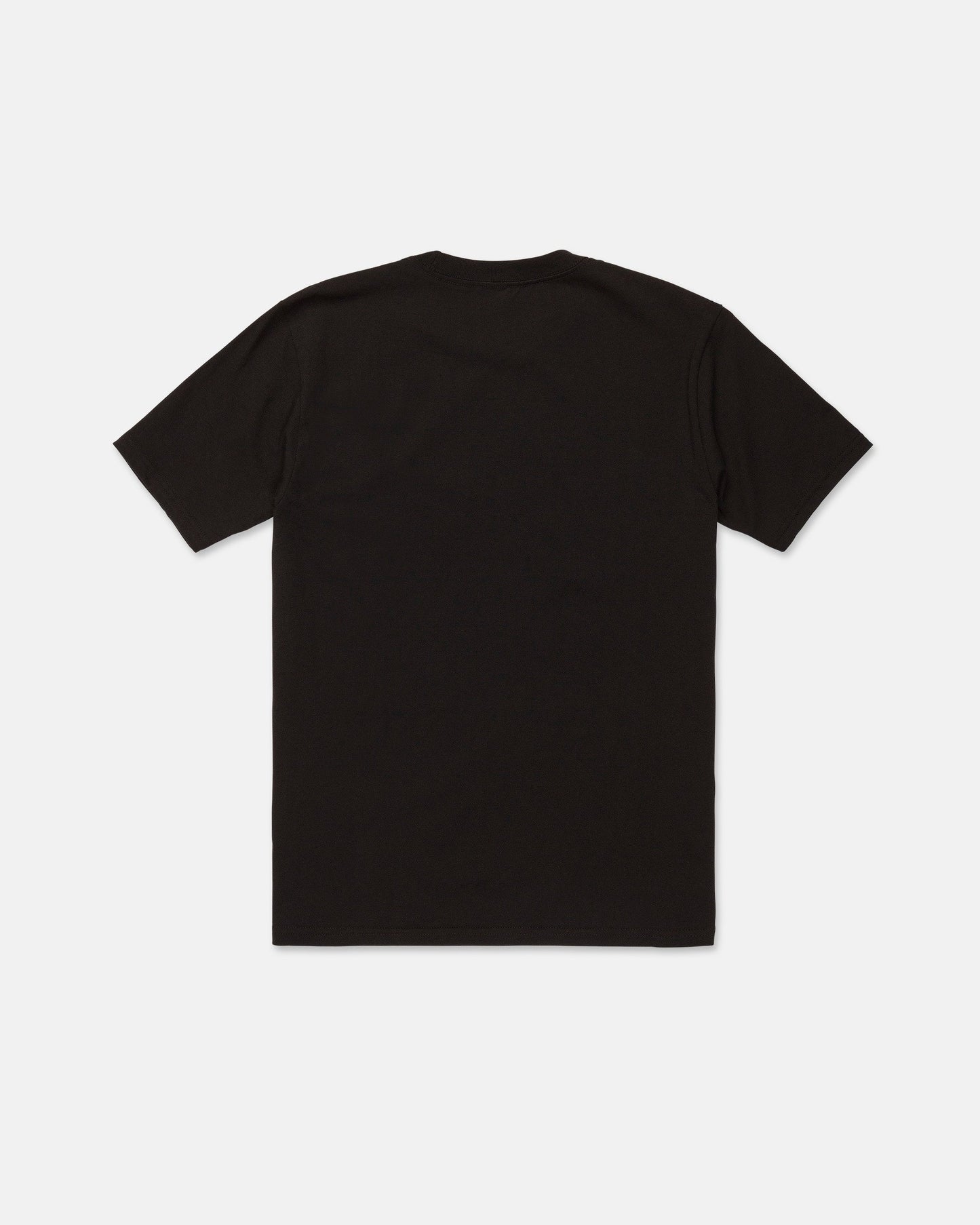 A classic fit Volcom Men's Wave Stone Short Sleeve Tee in plain black, laid flat and shown from the back against a white background.