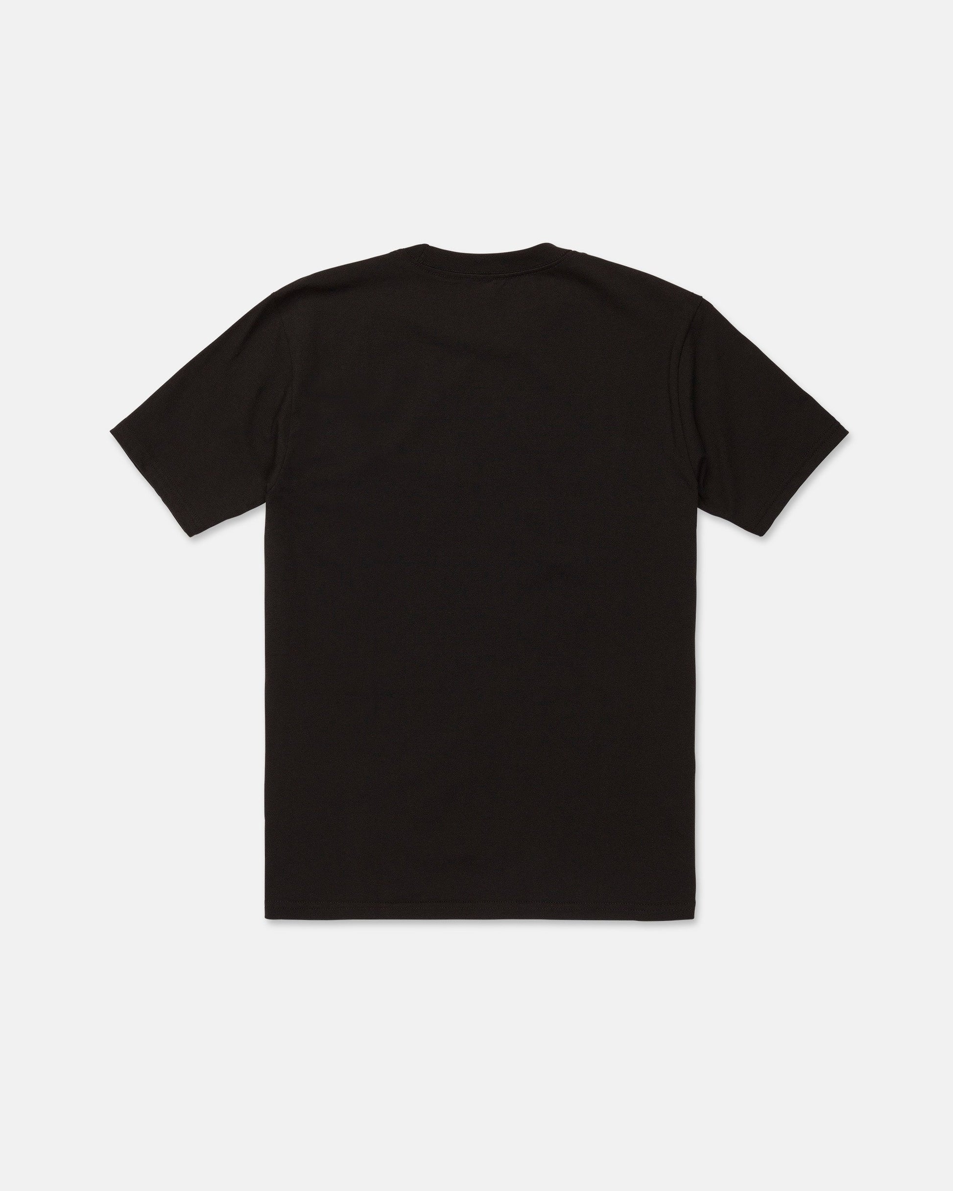 A classic fit Volcom Men's Wave Stone Short Sleeve Tee in plain black, laid flat and shown from the back against a white background.