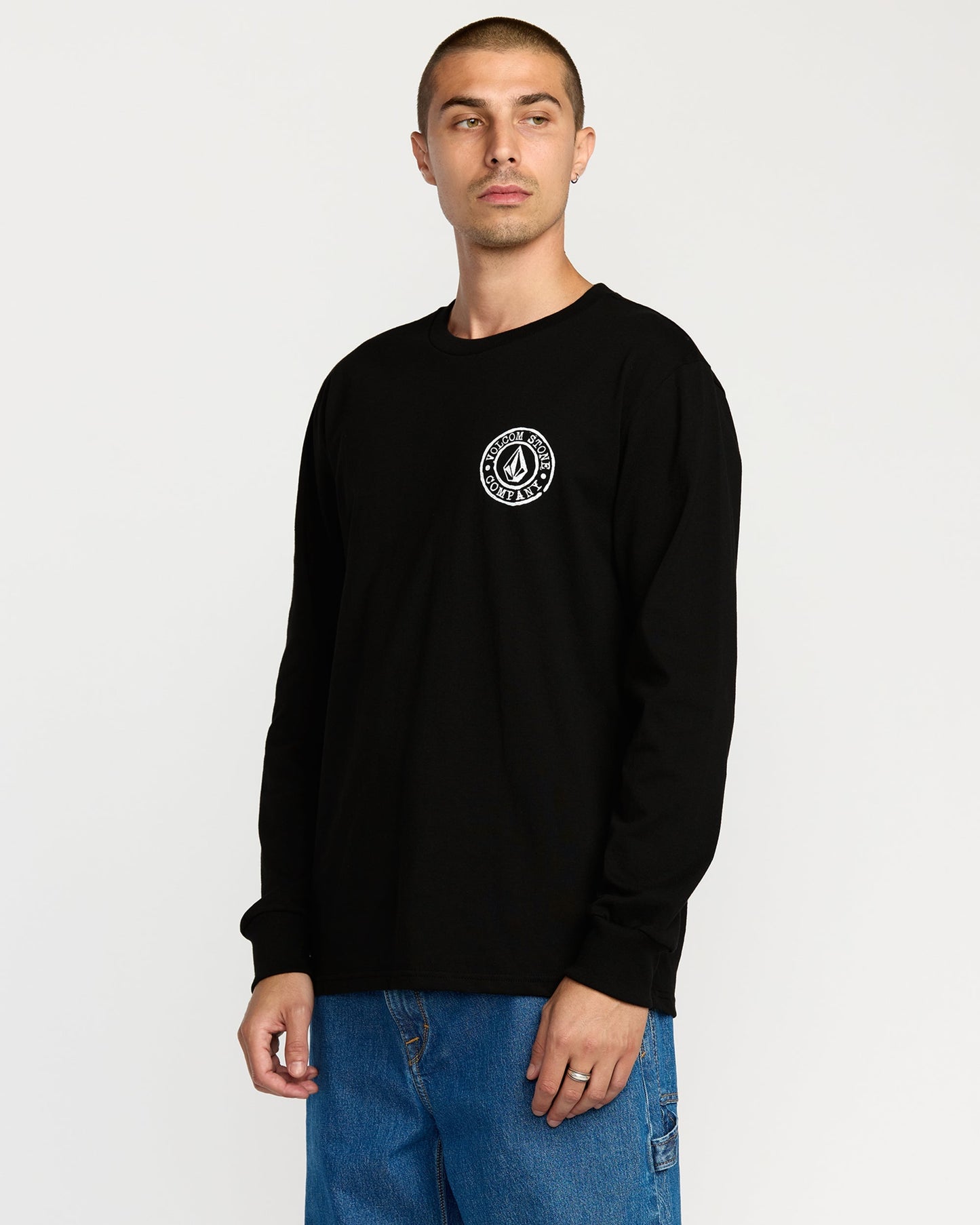 Men's Logo Stamp Long Sleeve Tee-Black-Volcom