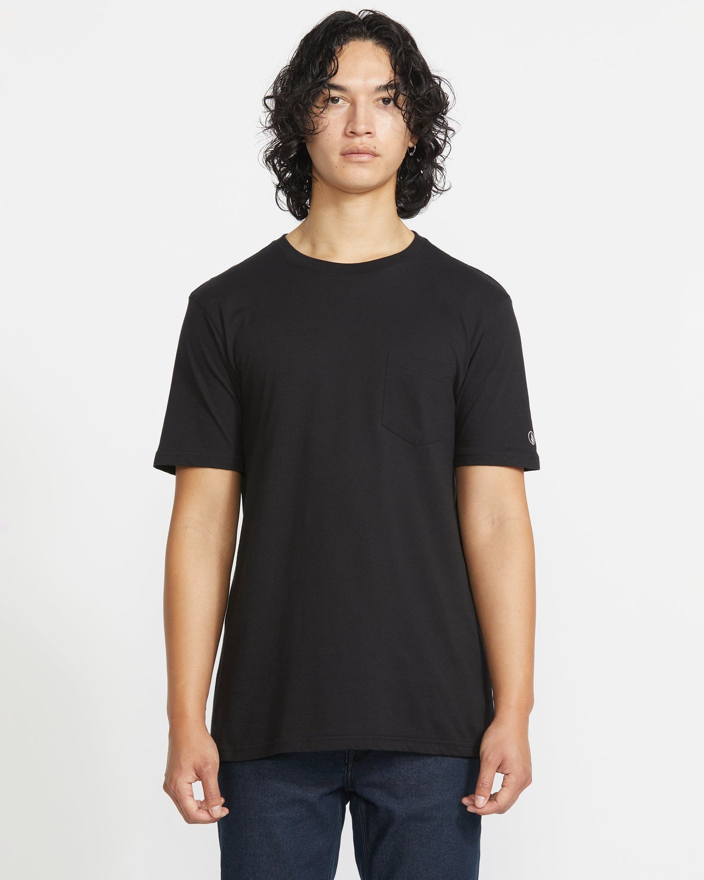 Men's Solid Short Sleeve Shirt Pocket Tee-Black-Volcom
