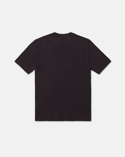 The Volcom Men's Collector Short Sleeve Tee in washed black is laid flat, viewed from the back, on a white background—an understated piece perfect for any wardrobe.