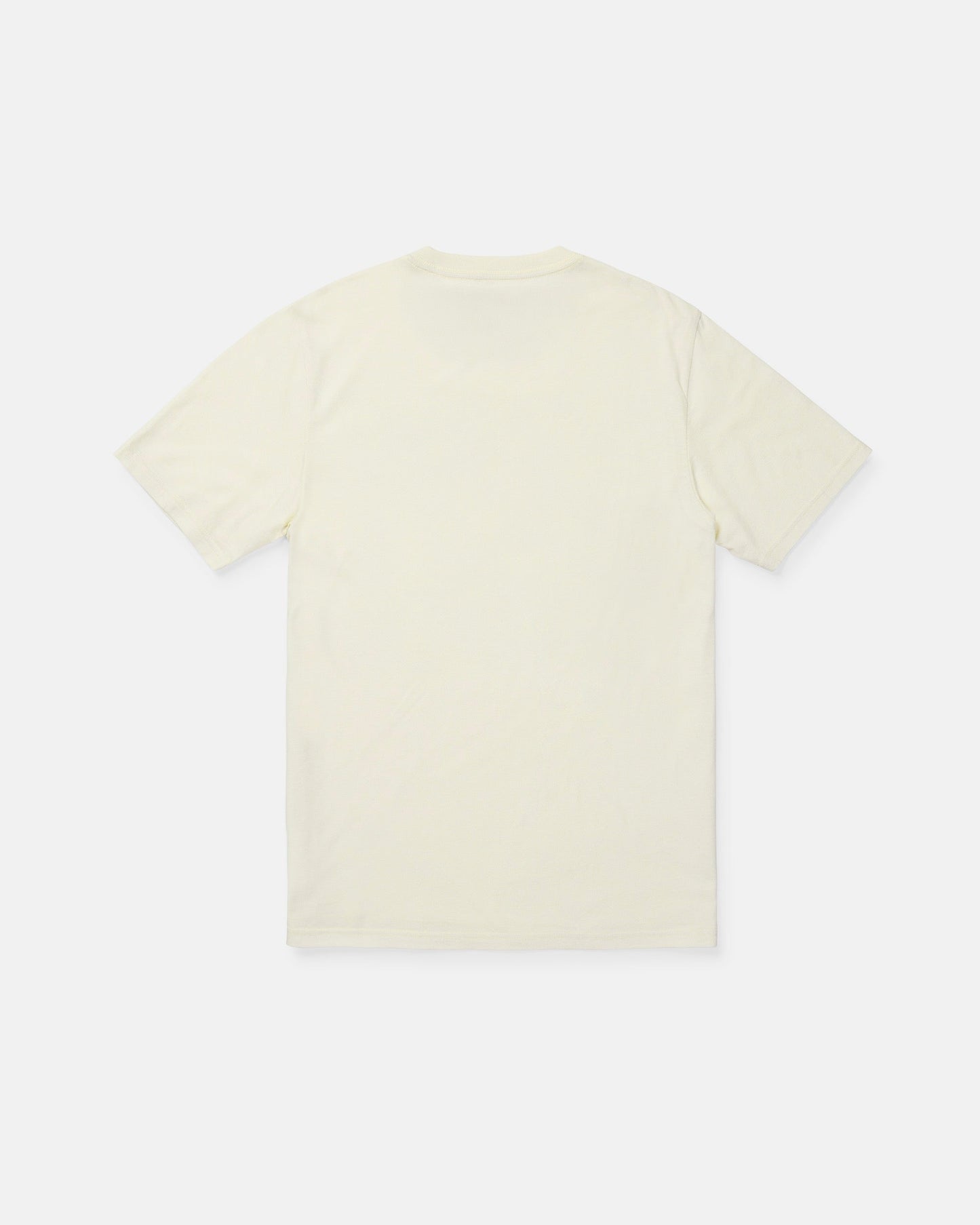 Back view of the Volcom Men's Filled Out Short Sleeve Tee in off-white, featuring a modern fit and short sleeves, laid flat on a white background.
