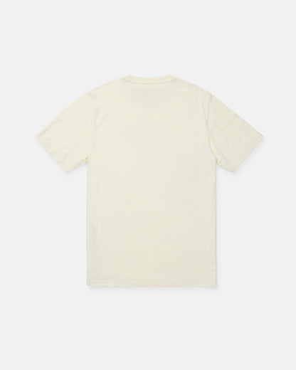 Back view of the Volcom Men's Filled Out Short Sleeve Tee in off-white, featuring a modern fit and short sleeves, laid flat on a white background.