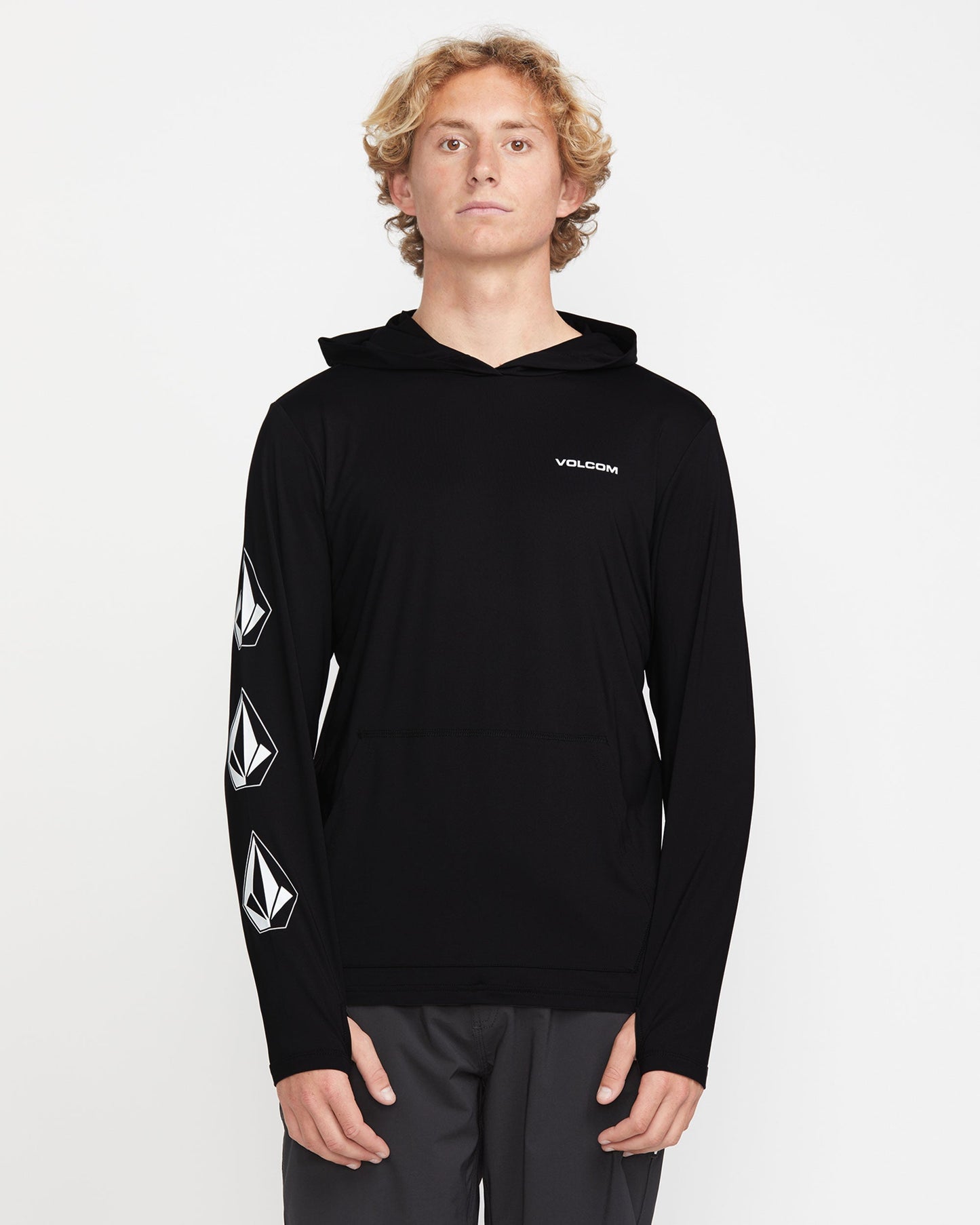 Men's Largee Iconic Hood Long Sleeve Rashguard-Black-Volcom