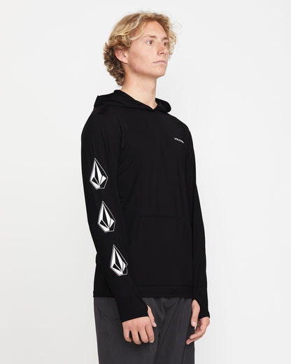 Men's Largee Iconic Hood Long Sleeve Rashguard-Black-Volcom