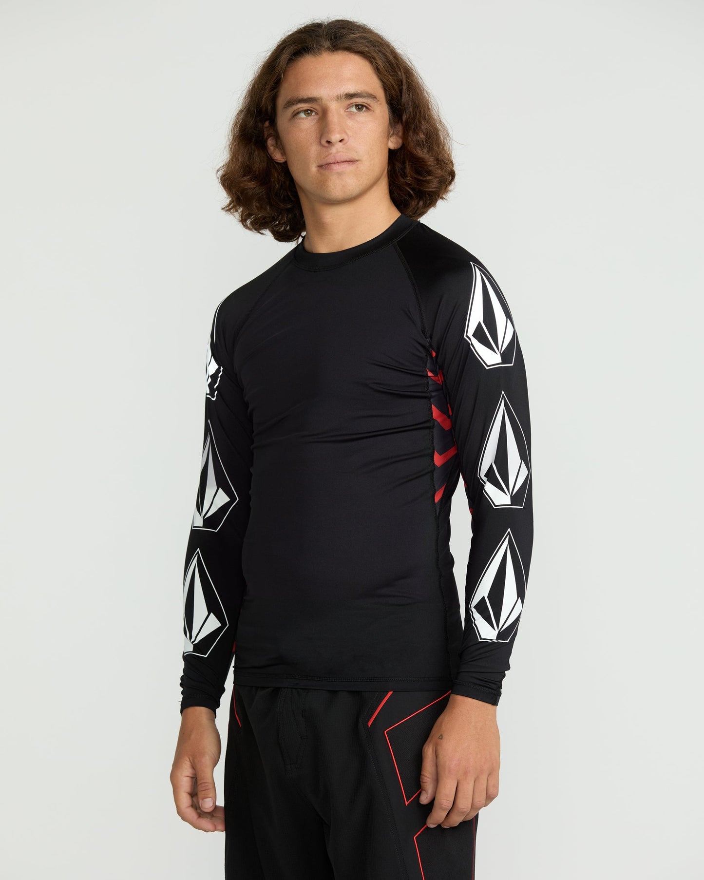 Men's Surf Vitals J Robinson Tght Long Sleeve Rashguard-Black/Red-Volcom