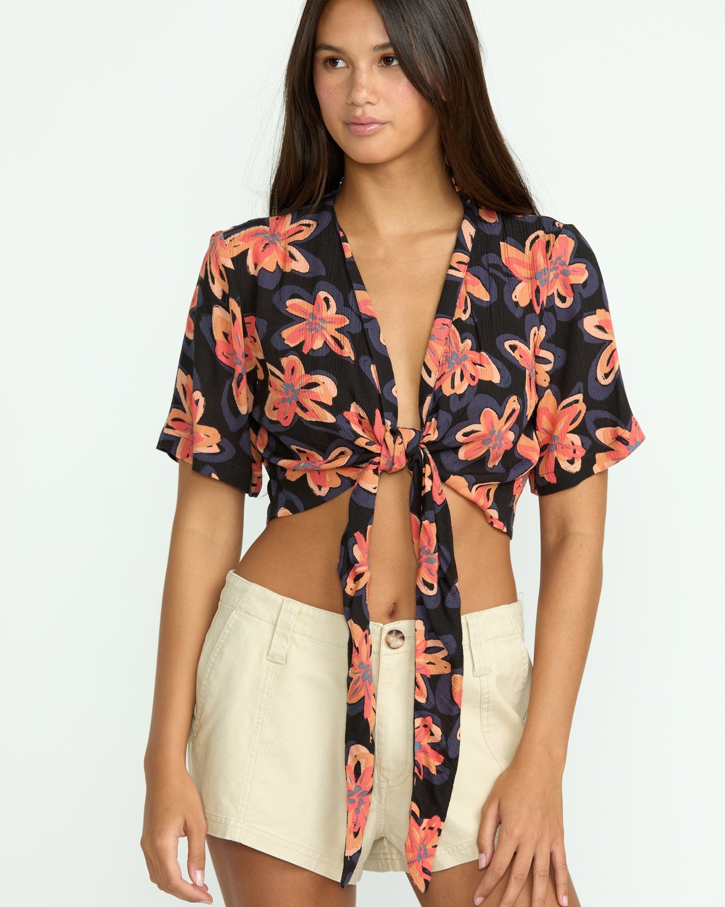 Women's Deep Tropix Short Sleeve Shirt-Black-Volcom