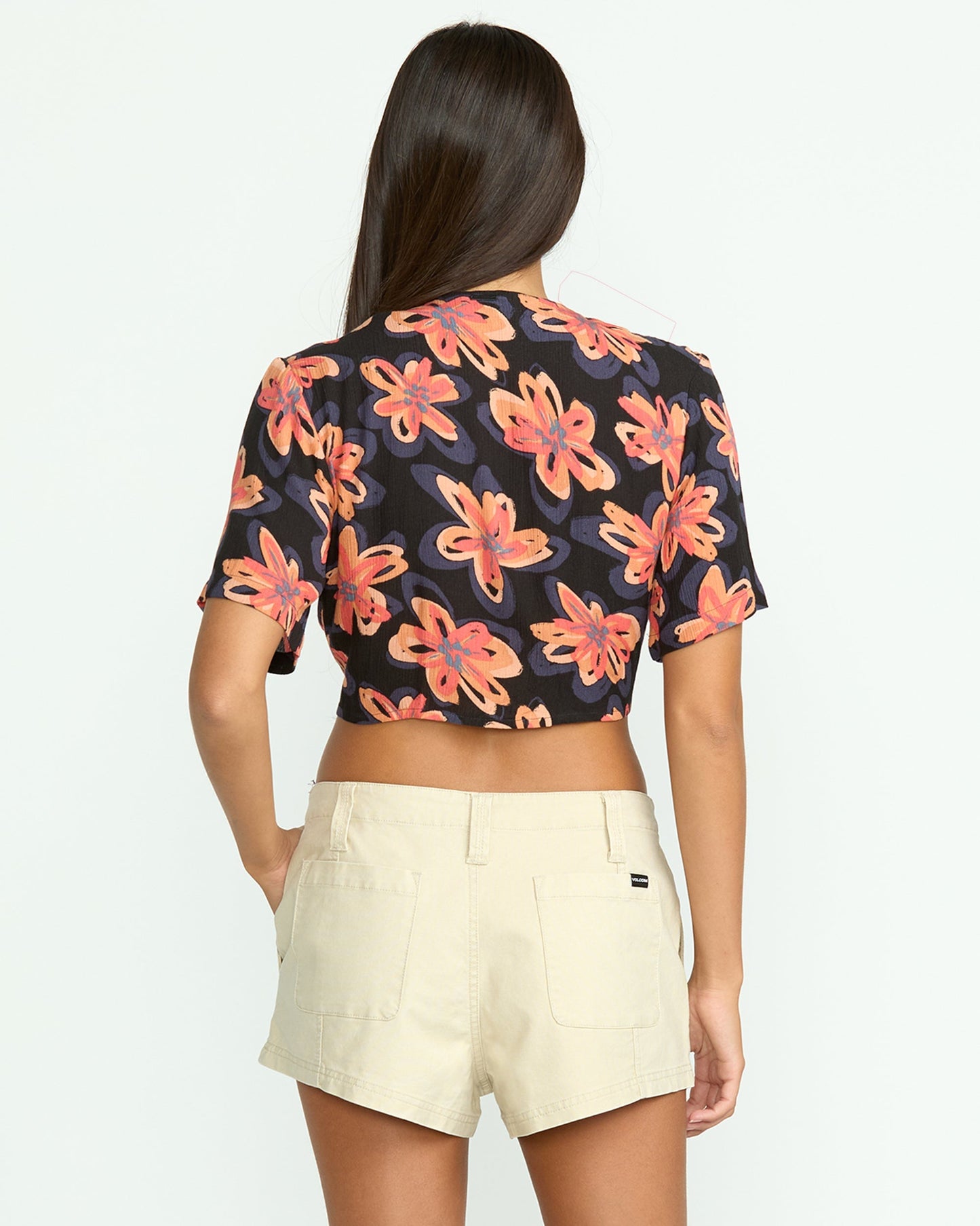 Women's Deep Tropix Short Sleeve Shirt-Black-Volcom