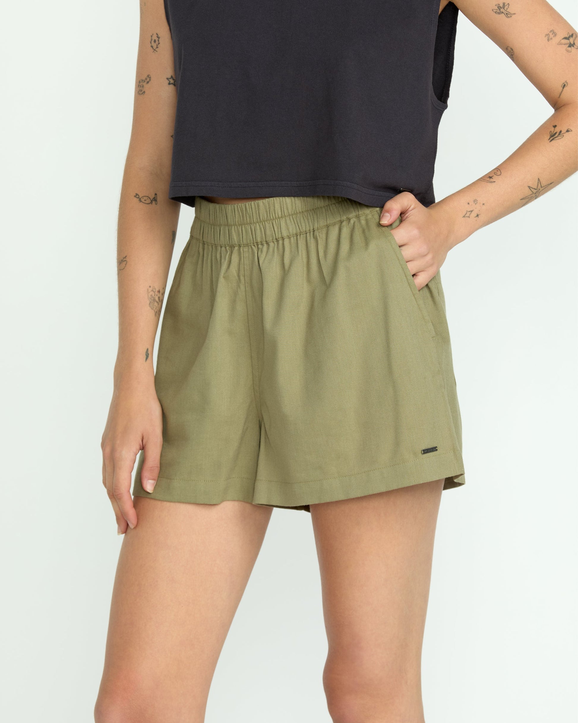 Women's Lived In Track Shorts-Light Army-Volcom