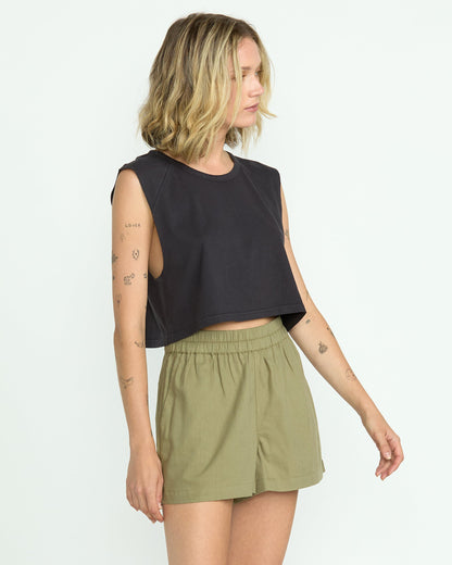 Women's Lived In Track Shorts-Light Army-Volcom