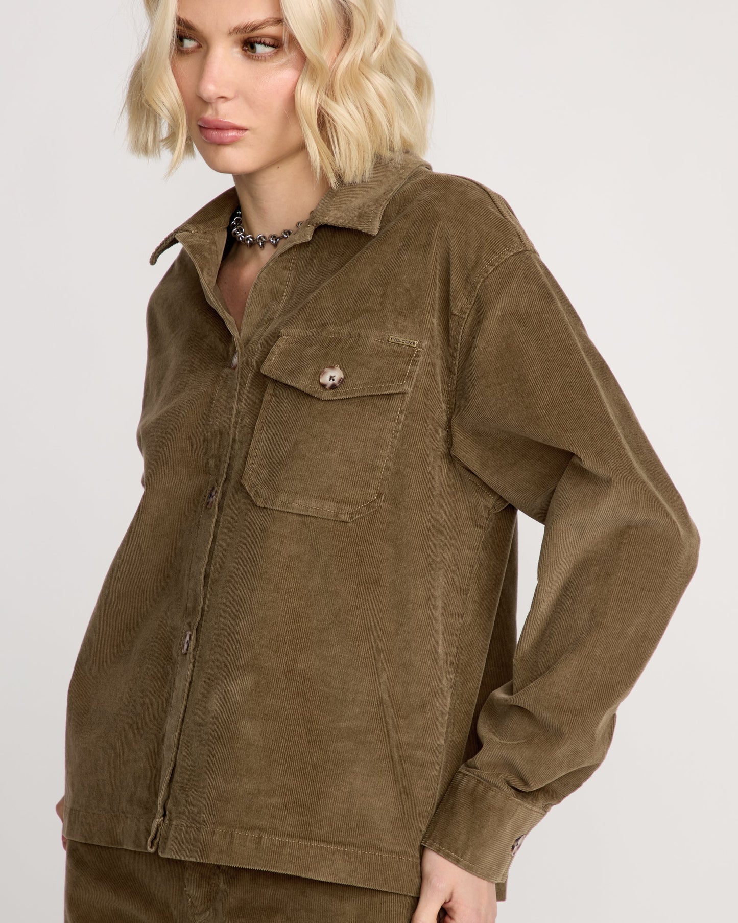 Women's Stoned Bf Shacket-Olive Gum-Volcom