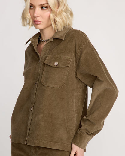 Women's Stoned Bf Shacket-Olive Gum-Volcom