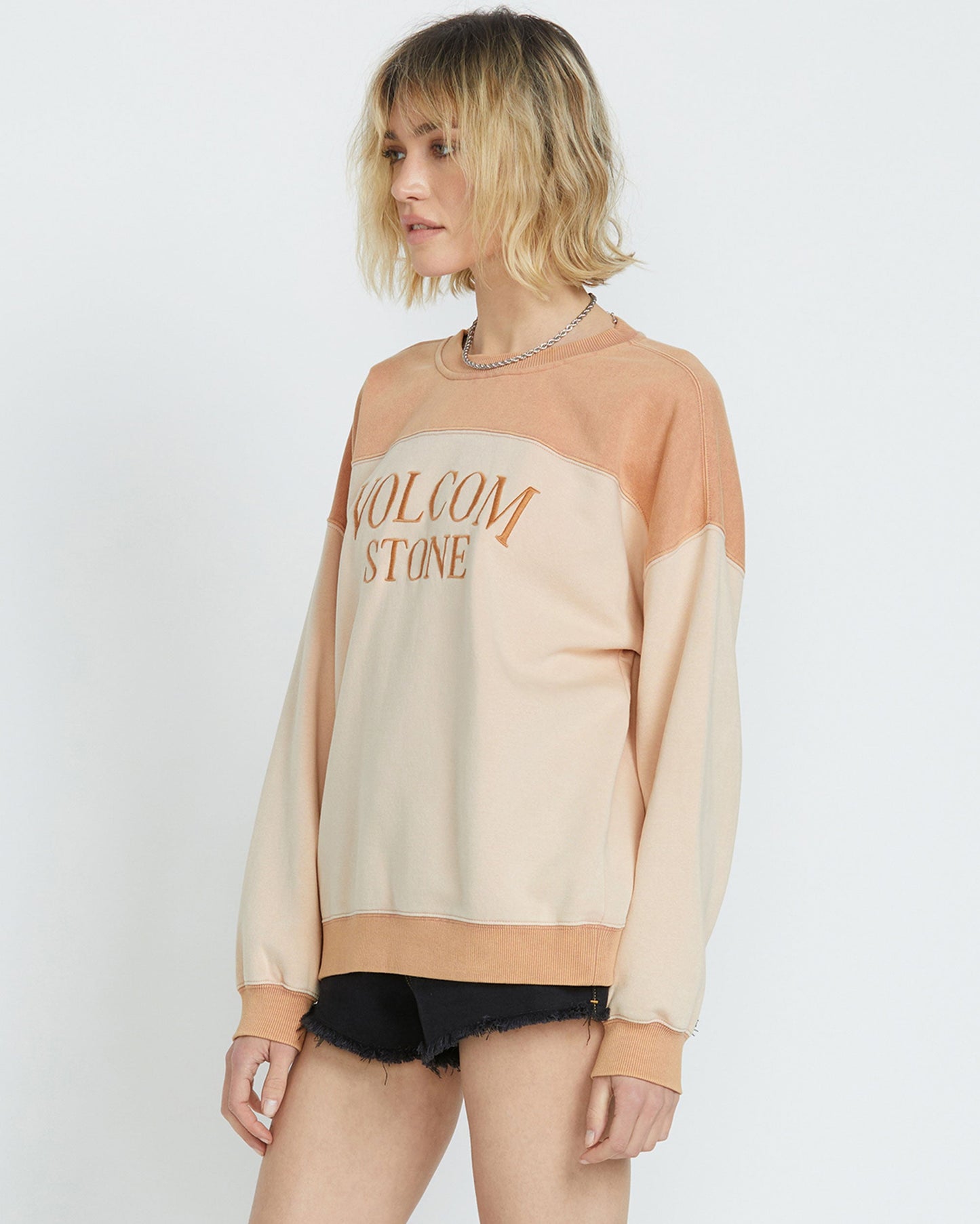 Women's Stone Blocked Crew-Champagne Gold-Volcom