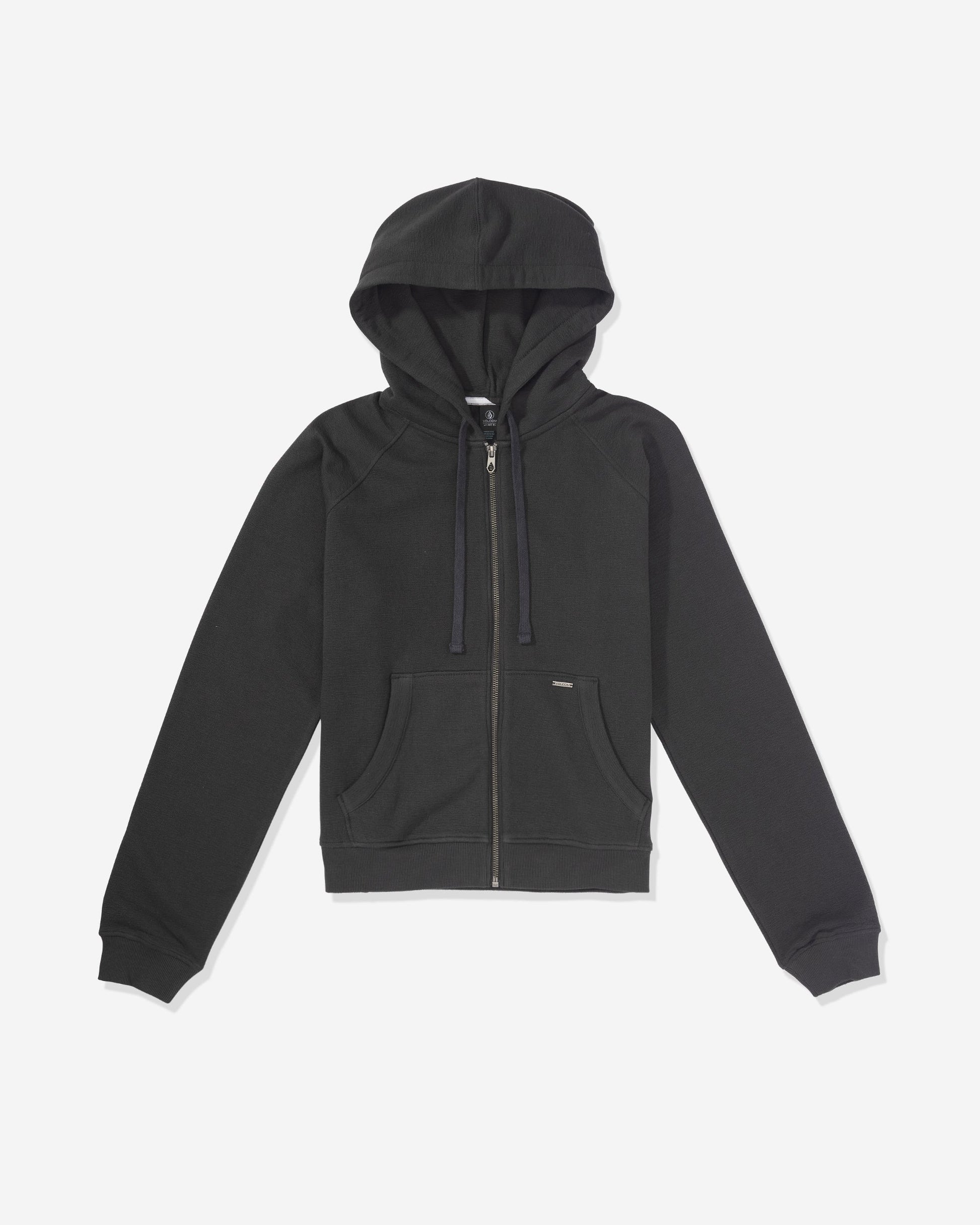 Women's Lived In Fleece Zip Hoodie-Vintage Black-Volcom
