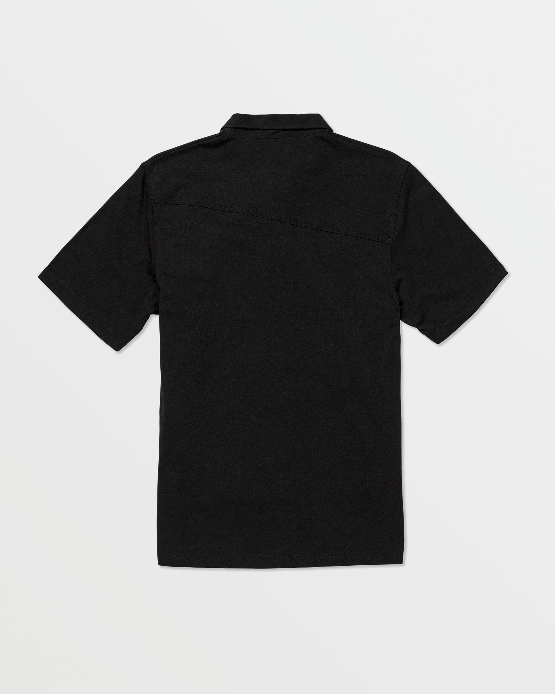 The Volcom Kids' Wowzer Polo Short Sleeve Tee, a plain black modern fit shirt, is displayed from the back and laid flat on a white background.