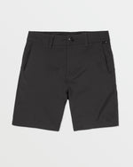 Volcom Kids' Big Boys Frickin Cross Shred Static Shorts, black knee-length with belt loops, side pockets, and button closure, displayed flat on a white background.