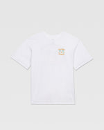 The Volcom Kids' 91 Palm Short Sleeve Tee is a plain white tee with a small, colorful palm embroidery on the left chest—ideal for pairing with loose fit denim or low-rise jeans.