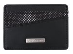 The Volcom Men's Primo Cardholder is a slim black wallet featuring a metal logo plaque and two diagonal card slots, one accented with a geometric black-and-white pattern—perfect for keeping your essentials organized in style.