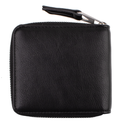 A black leather Women's Studette Wallet by Volcom with a zip closure, photographed closed against a plain white background. The compact wallet has a simple, smooth texture and appears brand new.