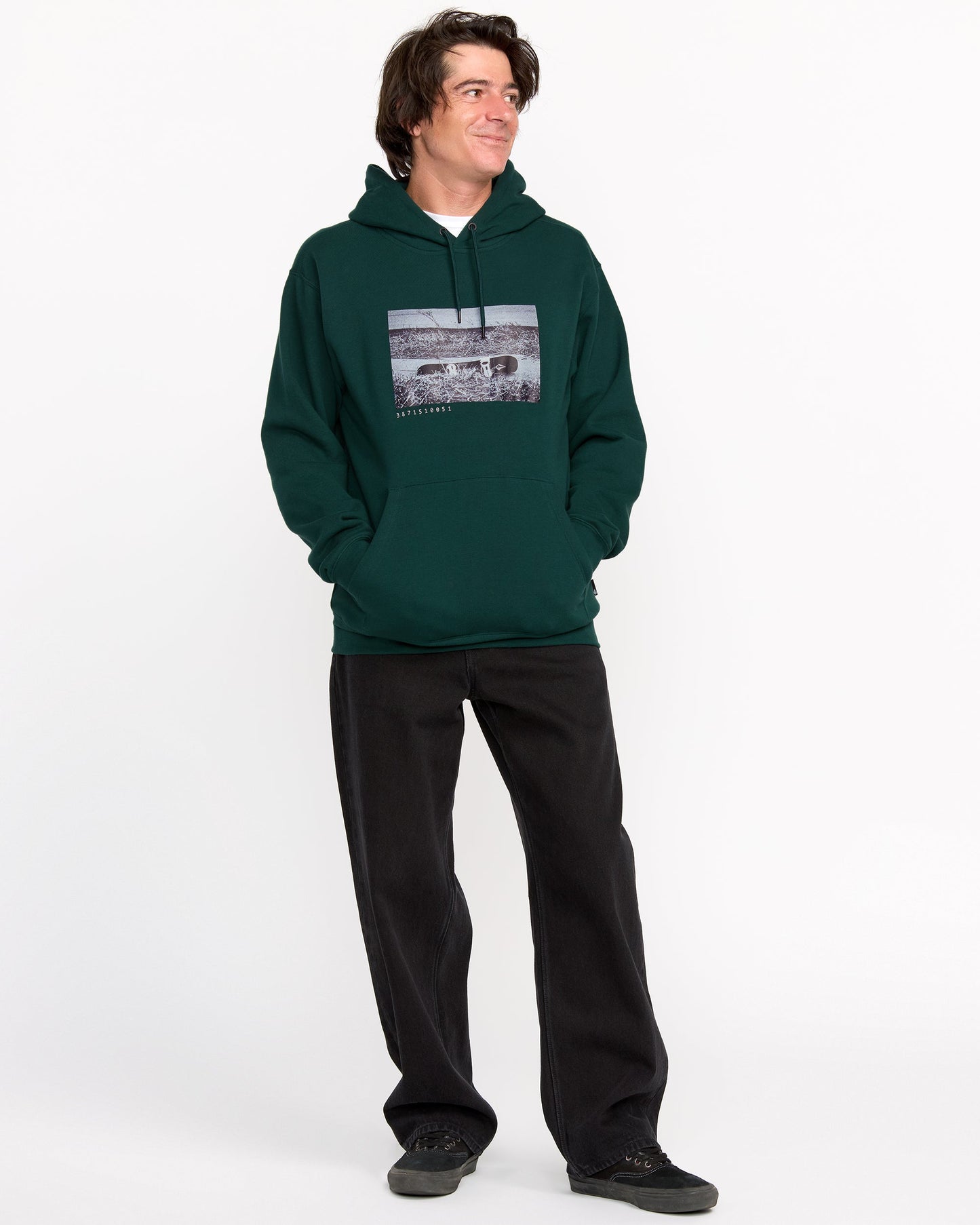 Men's Essential Hoodie-Black Green-Volcom