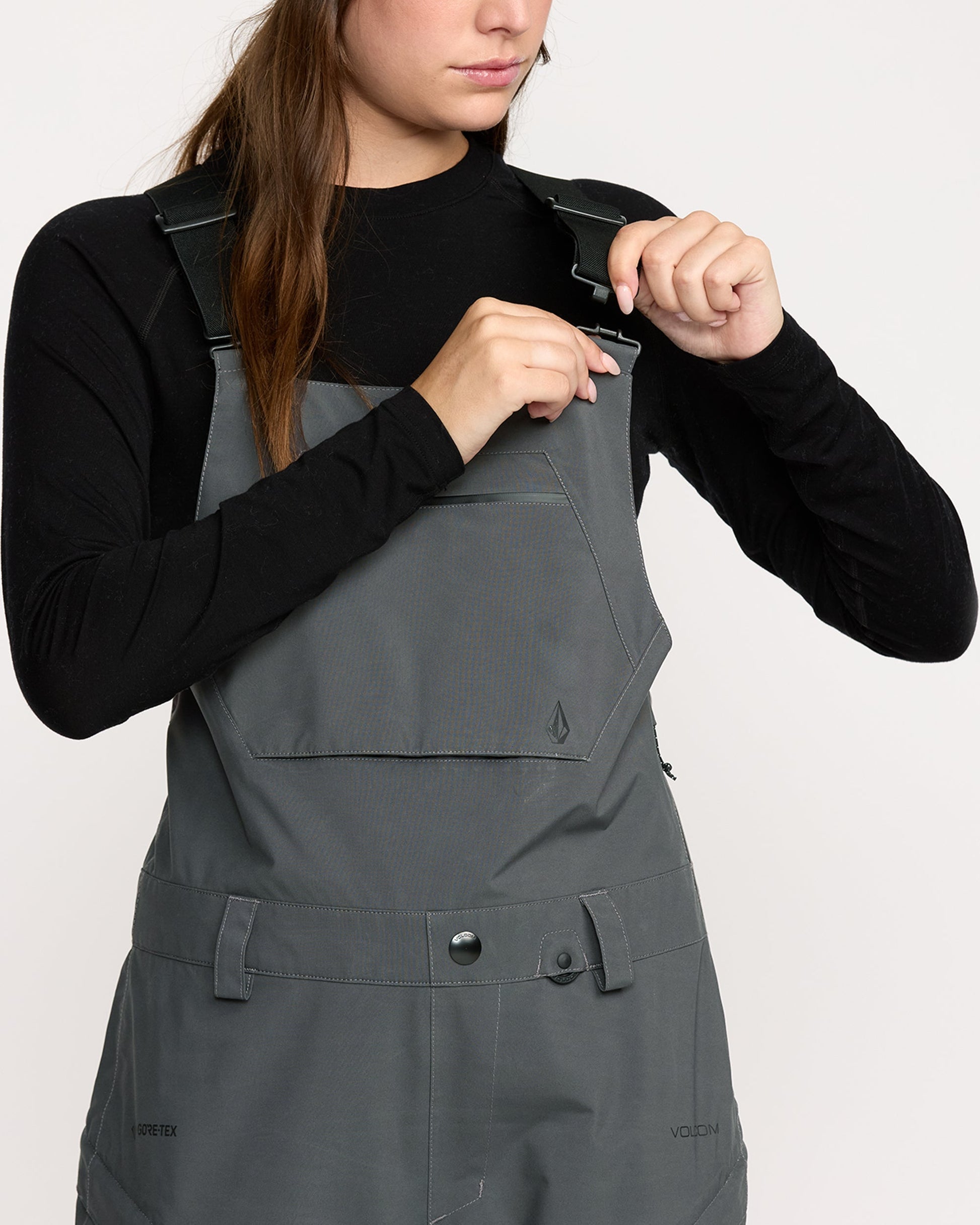 Women's Ash Stretch Gore Bib Overall-Dark Grey-Volcom
