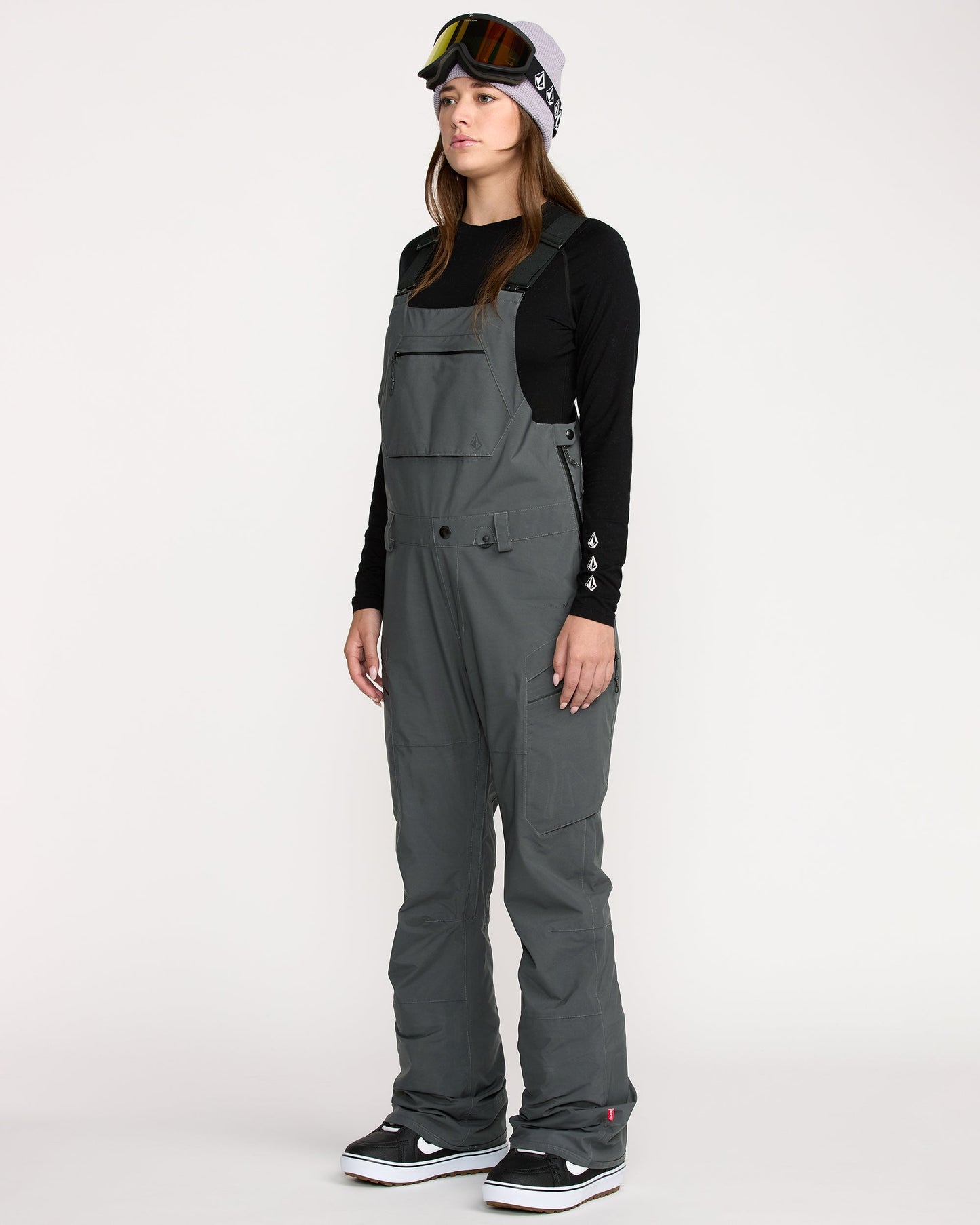 Women's Ash Stretch Gore Bib Overall-Dark Grey-Volcom
