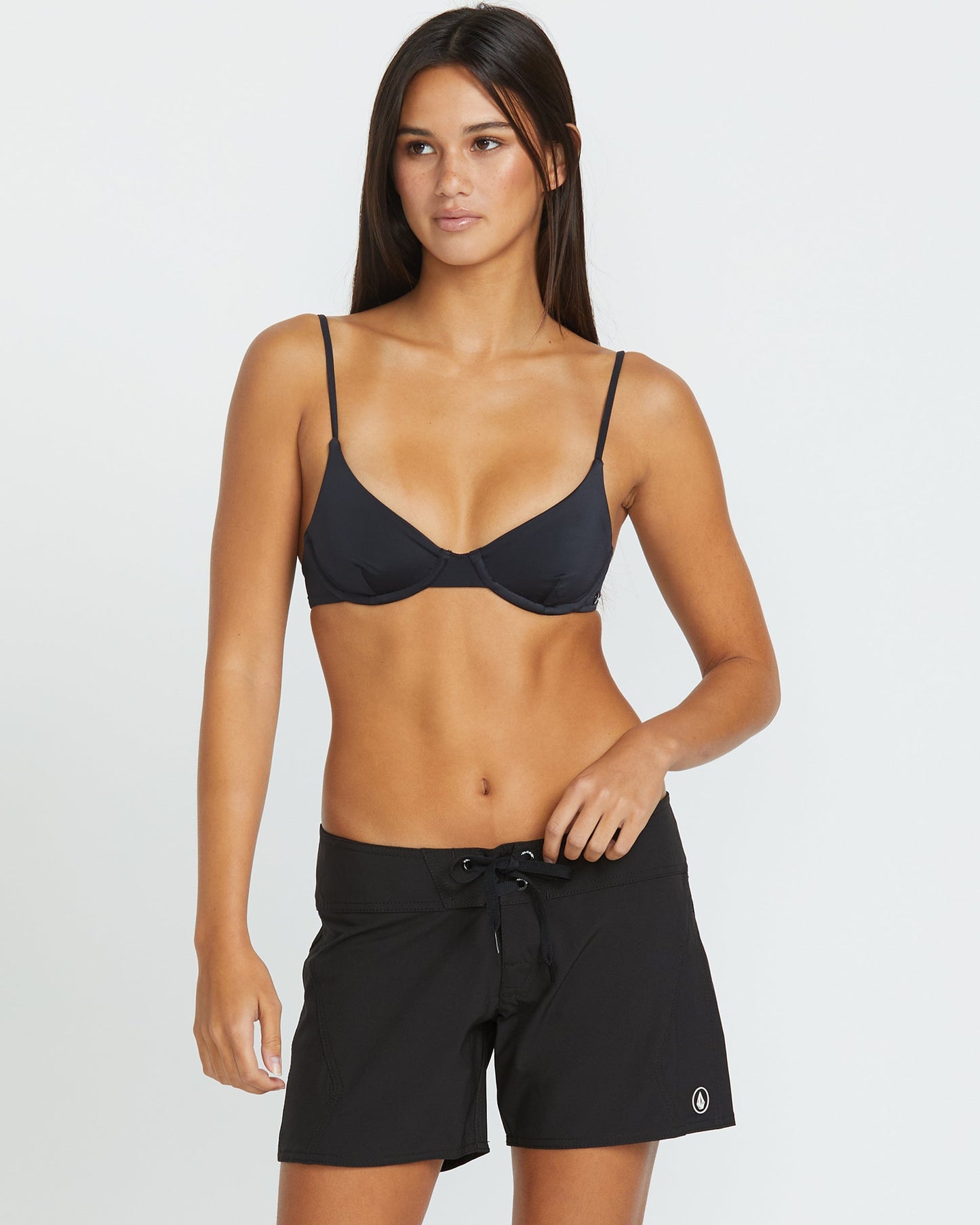Women's Simply Solid Front-Tie Boardshorts-Black-Volcom
